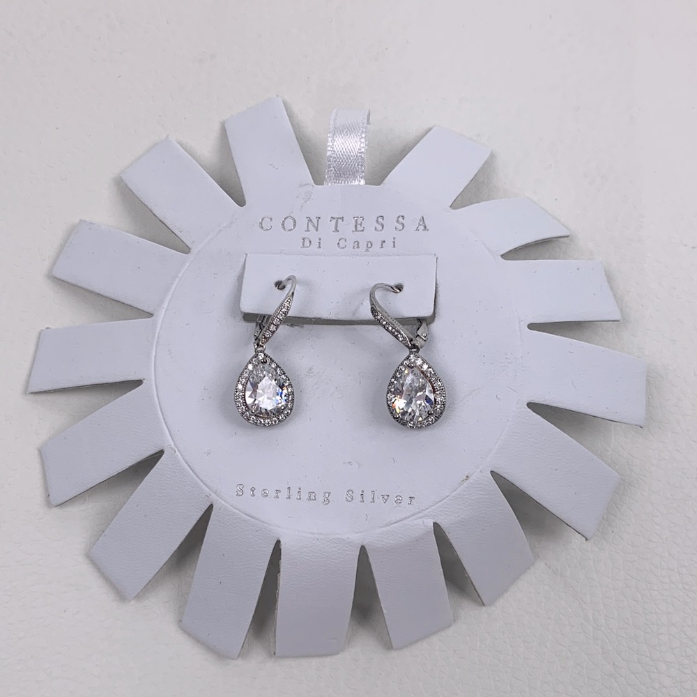 Sterling Silver Drop Earrings by Contessa Di Capri Sparkle faux diamonds New